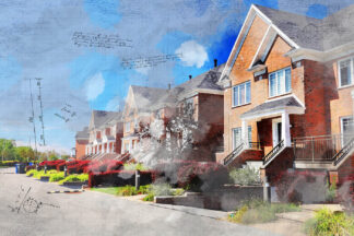 Colorful Urban Houses Sketch Image - Stock Photo