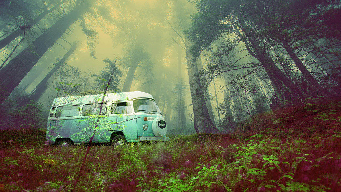 Vintage VW Camper Van Road Trip 03 - Stock Photo