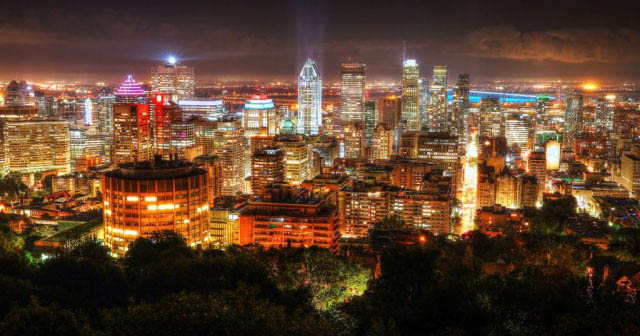 2020 Montreal City Sight at Night From Mount Royal Lookout - Stock Photo