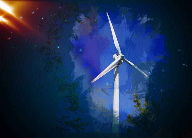 Windmill Green Energy Art Background with Copy Space