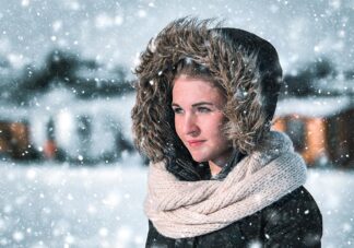 Beautfiful Woman in Winter Snowfall