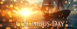 Columbus Day Banner - Sailing Ship at Sunrise