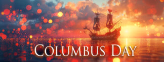 Columbus Day Banner - Sailing Ship at Sunset