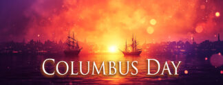 Columbus Day Banner - Sailing Ships at Sunset