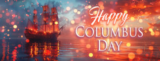 Happy Columbus Day Banner - Explorer Sailing Boat