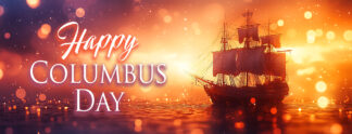 Happy Columbus Day Banner - Sailing Ship at Sea