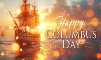 Happy Columbus Day - Sailing Ship at Sunset
